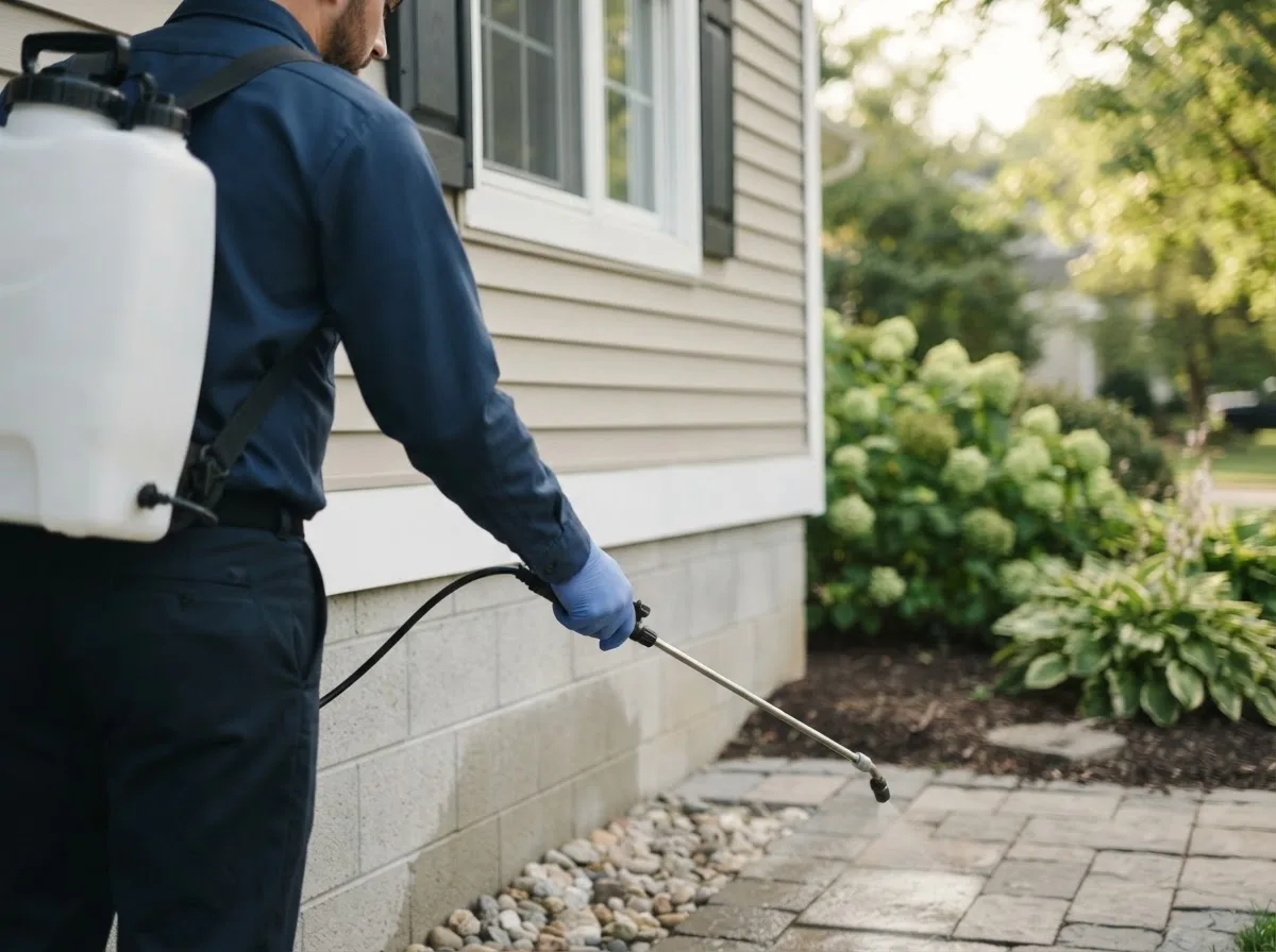 Pest control technician inspecting a home in Cedar Grove, WI